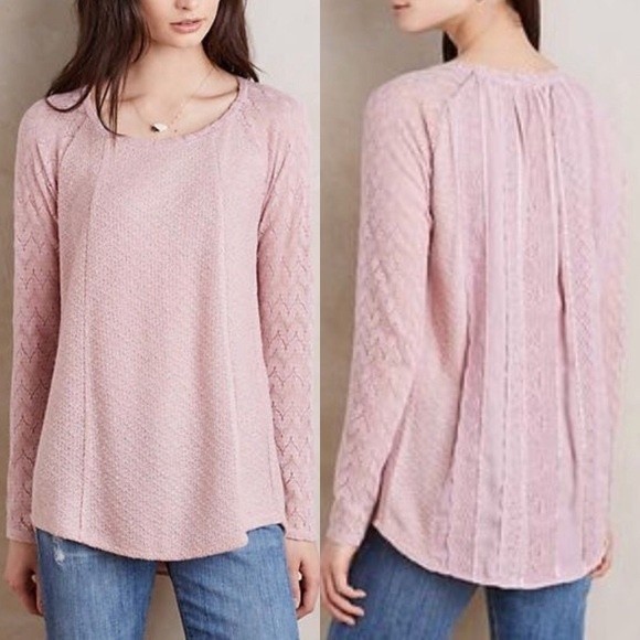 Anthropologie One September M Rosanella Lace Knit Blouse Top Pink - Picture 1 of 10